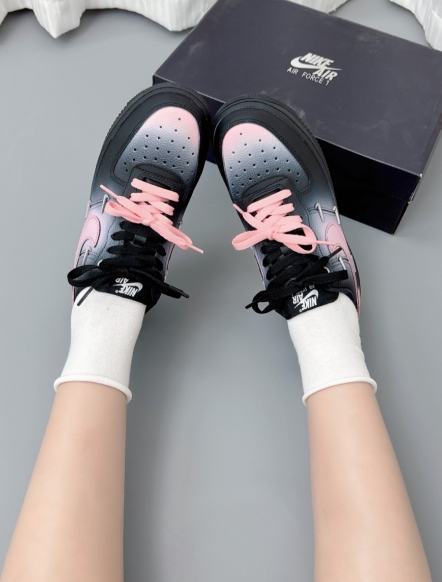 【訂製鞋款】Nike Air Force 1 AF1 愛情條形碼 黑粉 漸層 休閒鞋 HQ1180001(Team884-愛情條形碼)
