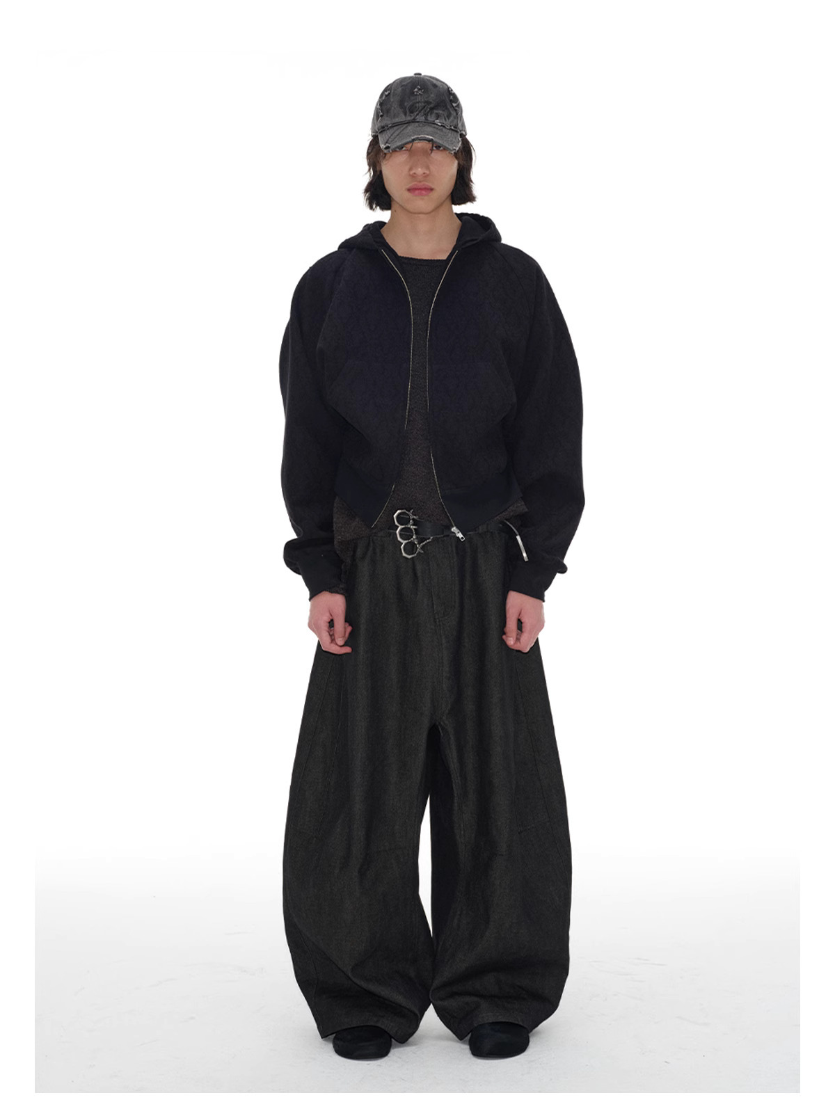 JCAESAR DENIMS 低襠原牛膝蓋打褶彎刀褲