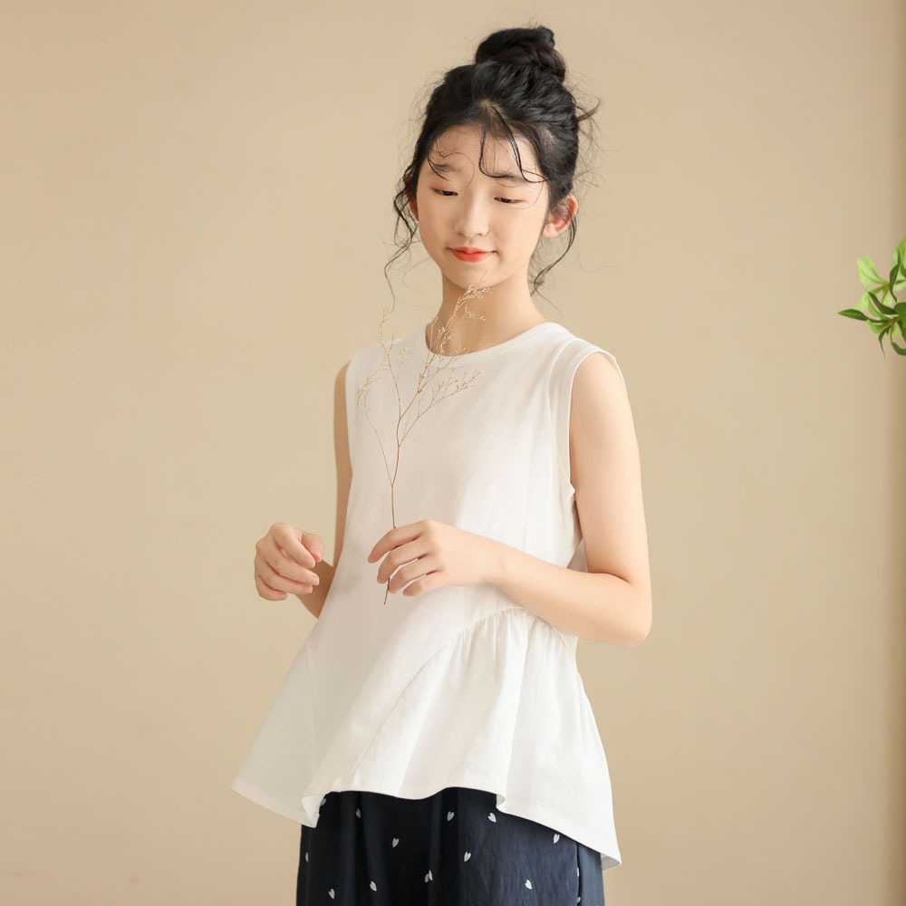 日系 清爽白羽無袖T