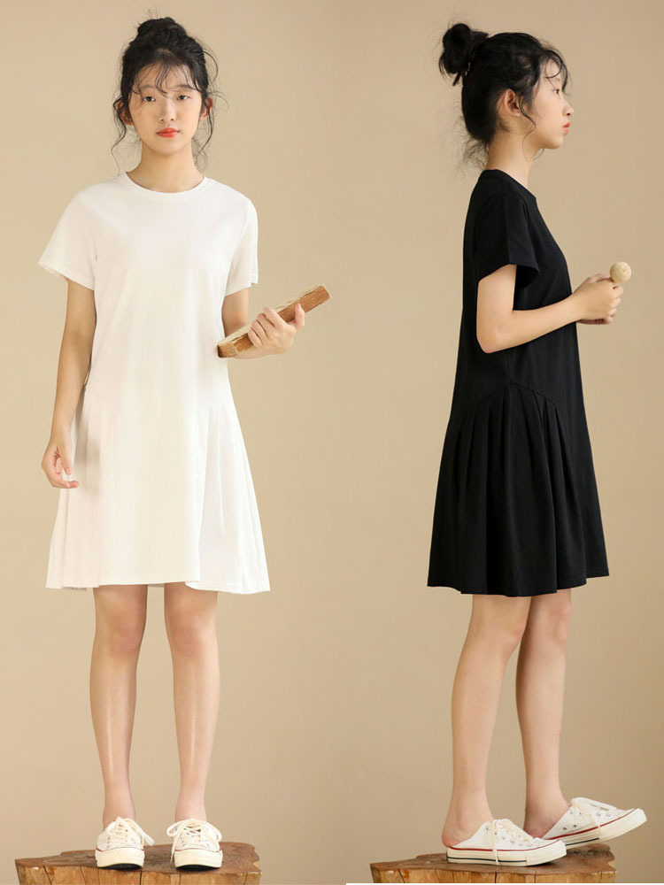 日系 簡約後背貼標連衣裙