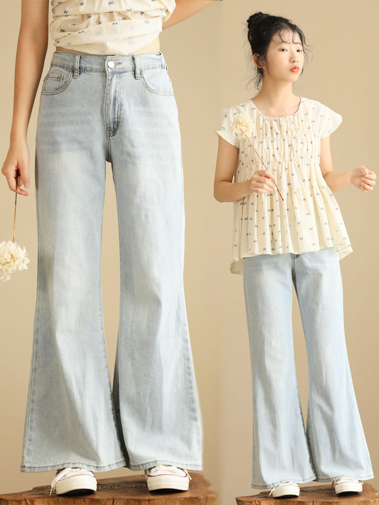夏季 寬腿微喇牛仔褲