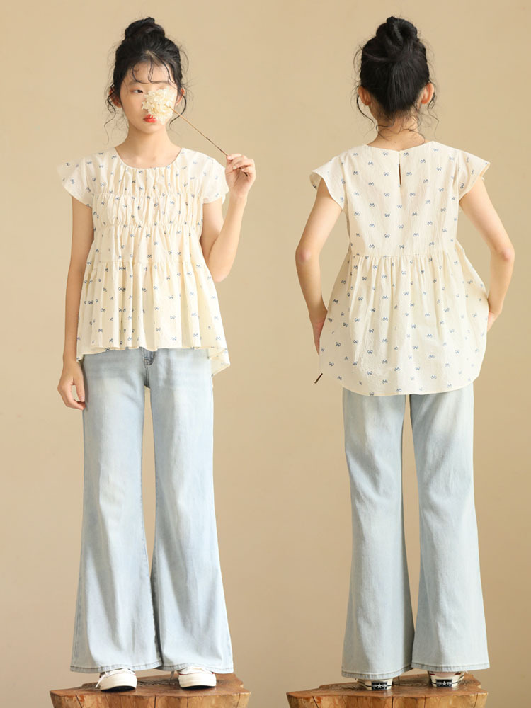 夏季 寬腿微喇牛仔褲