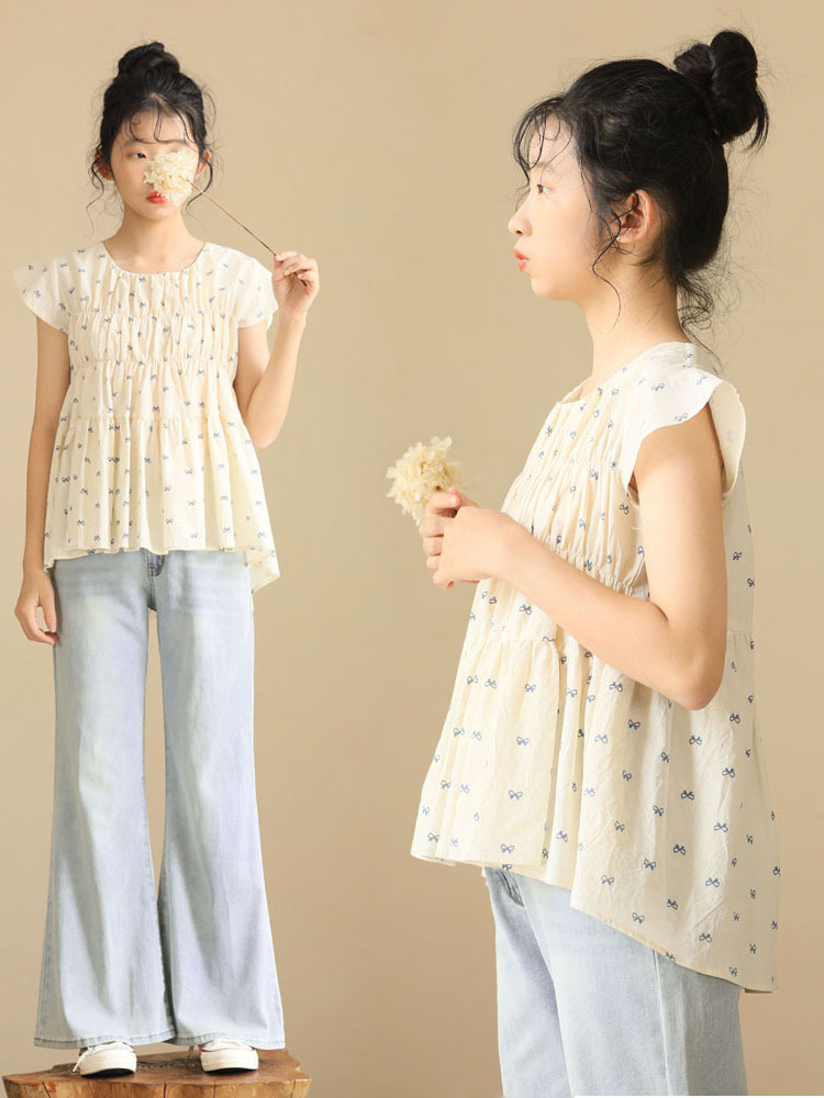 法式蝴蝶結印花娃娃衫