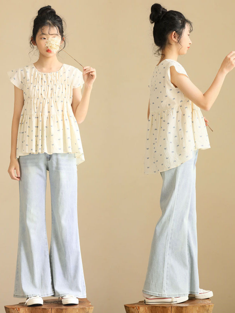 法式蝴蝶結印花娃娃衫