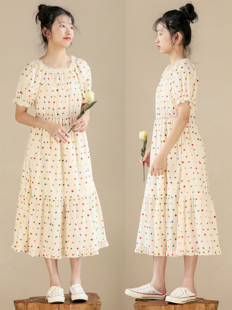 法式溫柔波點收腰連衣裙
