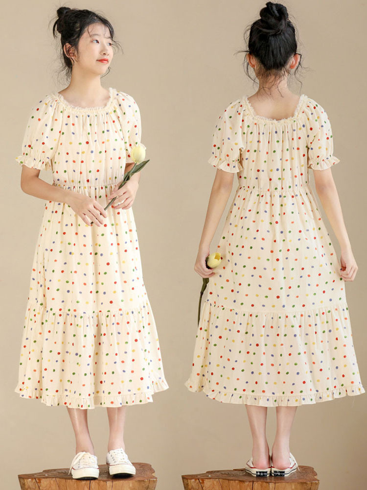 法式溫柔波點收腰連衣裙