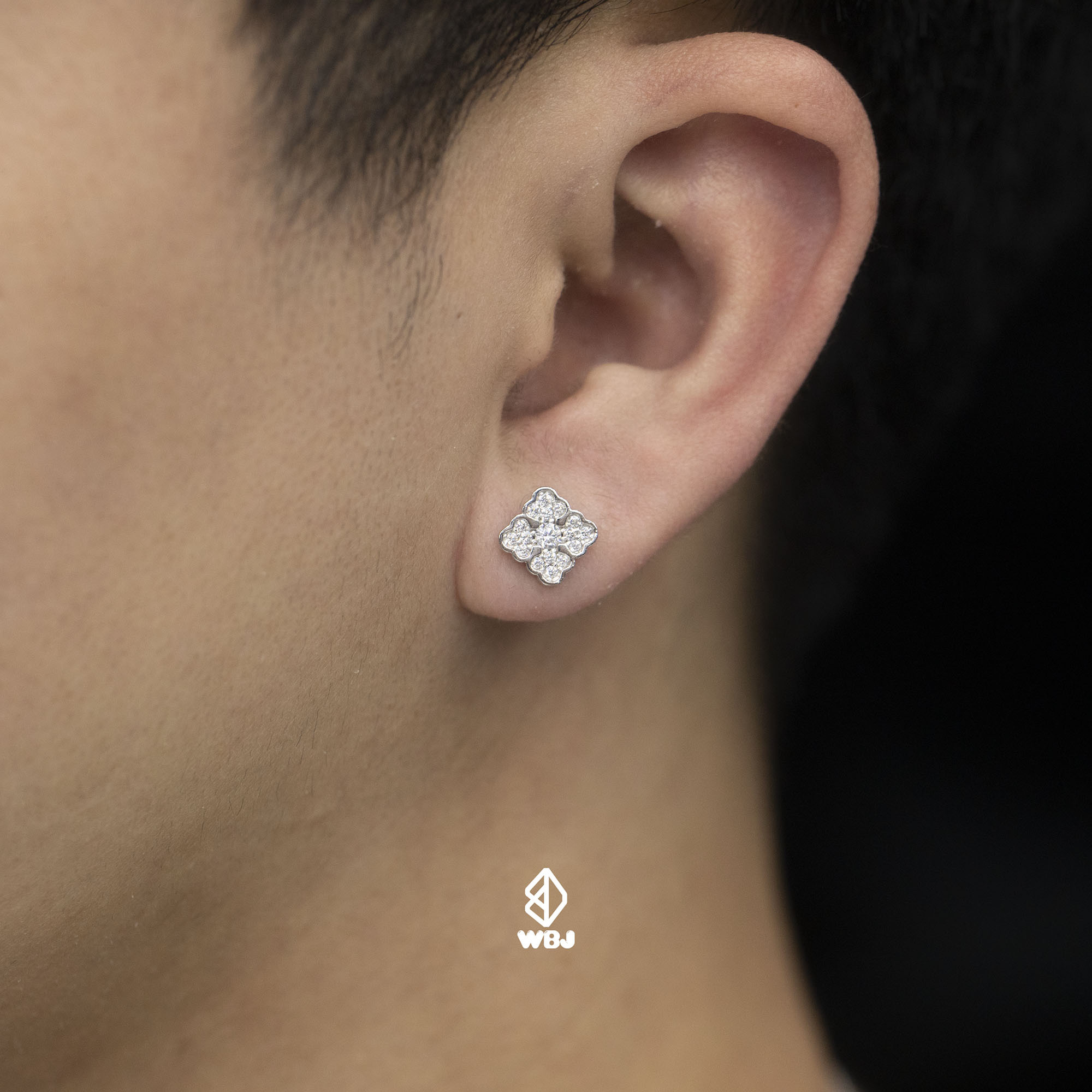 花蕾系列 四葉草鑲嵌純銀耳釘