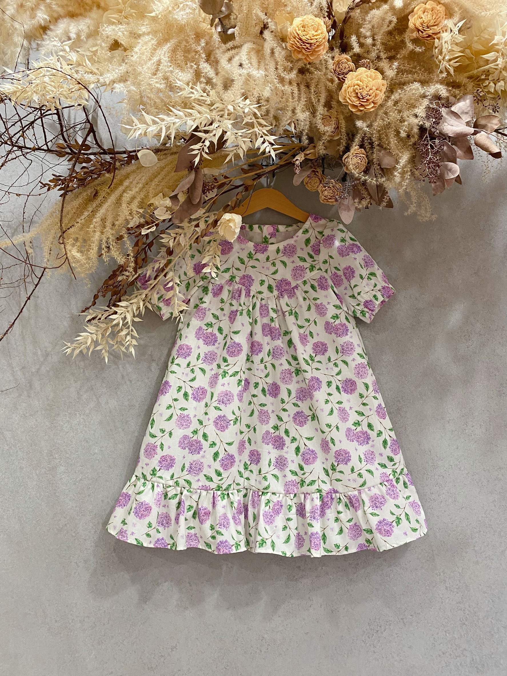 紫繡球 短袖宮廷蛋糕洋裝(110)