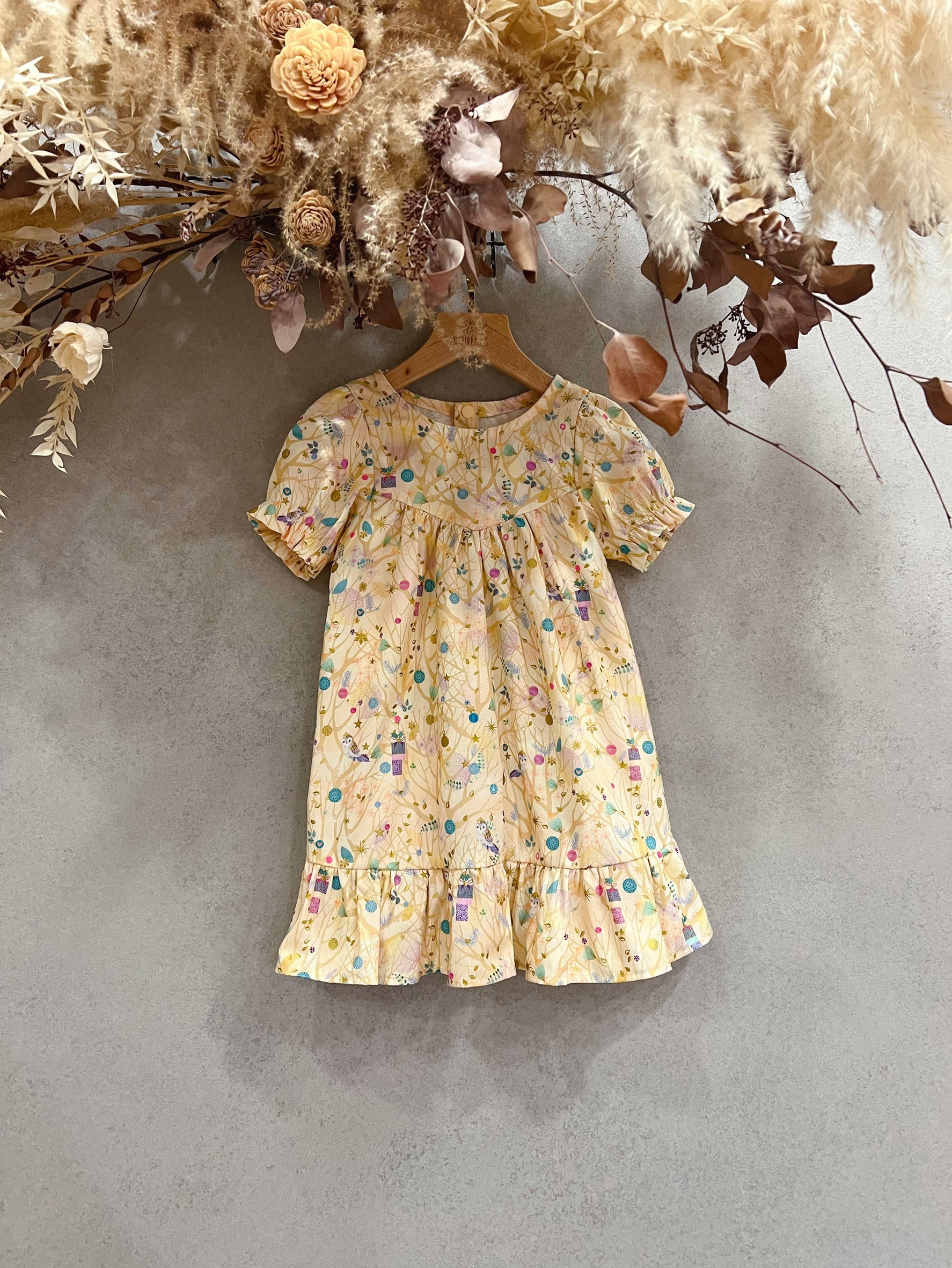 米燙金貓頭鷹 短袖宮廷蛋糕洋裝(100)