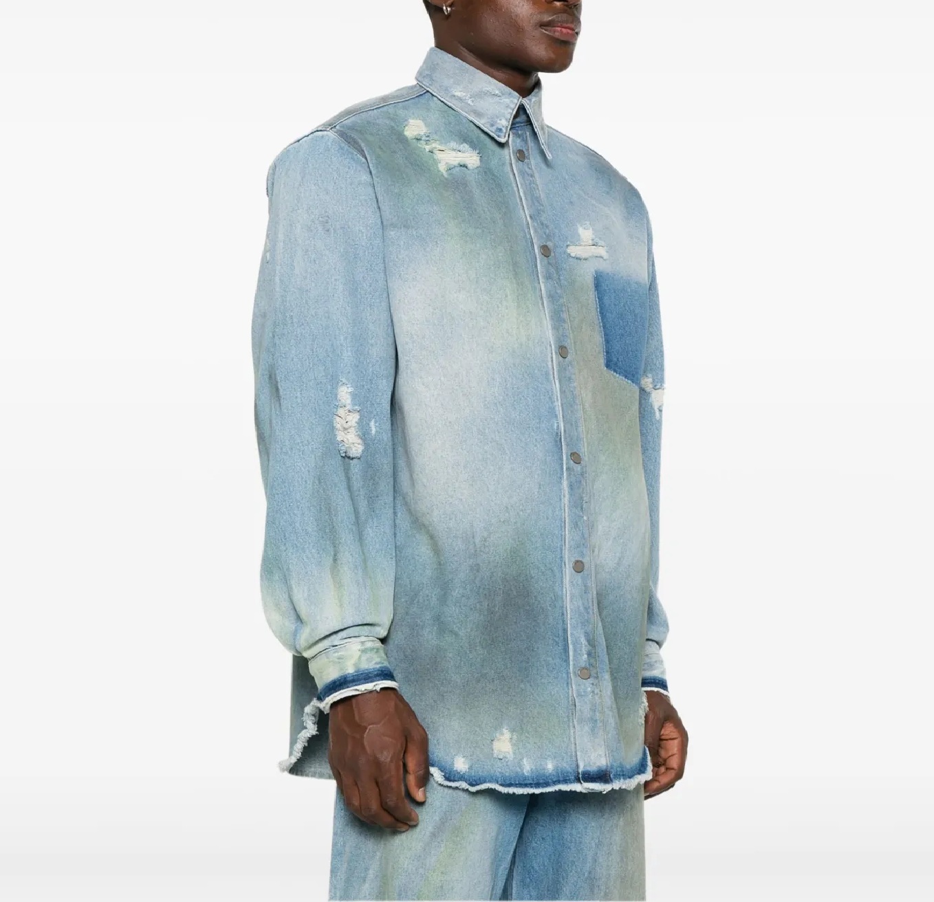 ON SALE: EGONLAB DISTRESSED DAMAGED DENIM OVERSIZED LONG SHIRT L/S - BLUE IN STOCK NOW (現貨發售中)