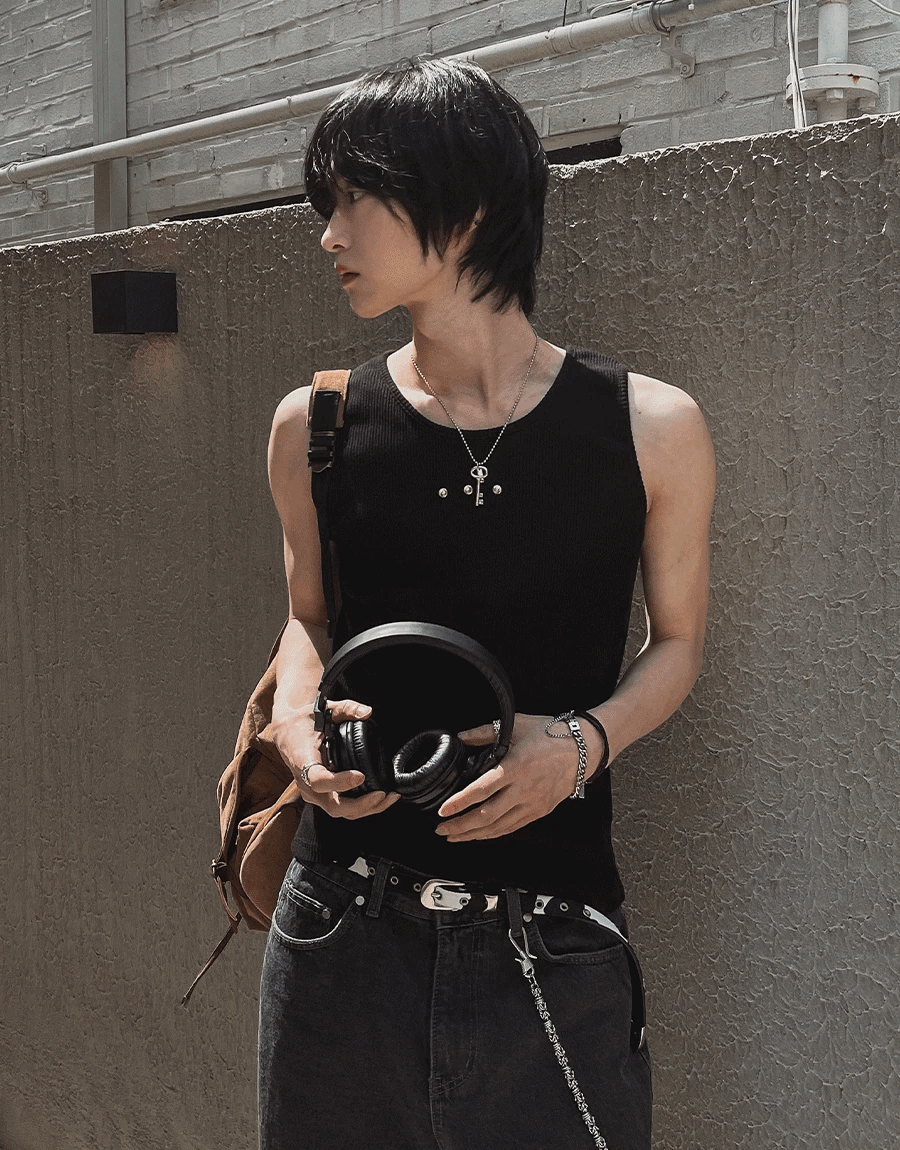 鉚釘羅紋無袖上衣