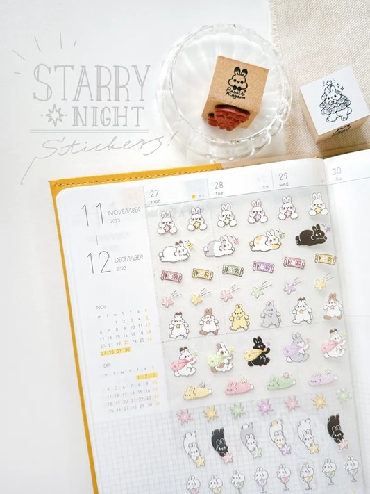 Pei+Pei．小兔星夜 PET手帳貼紙