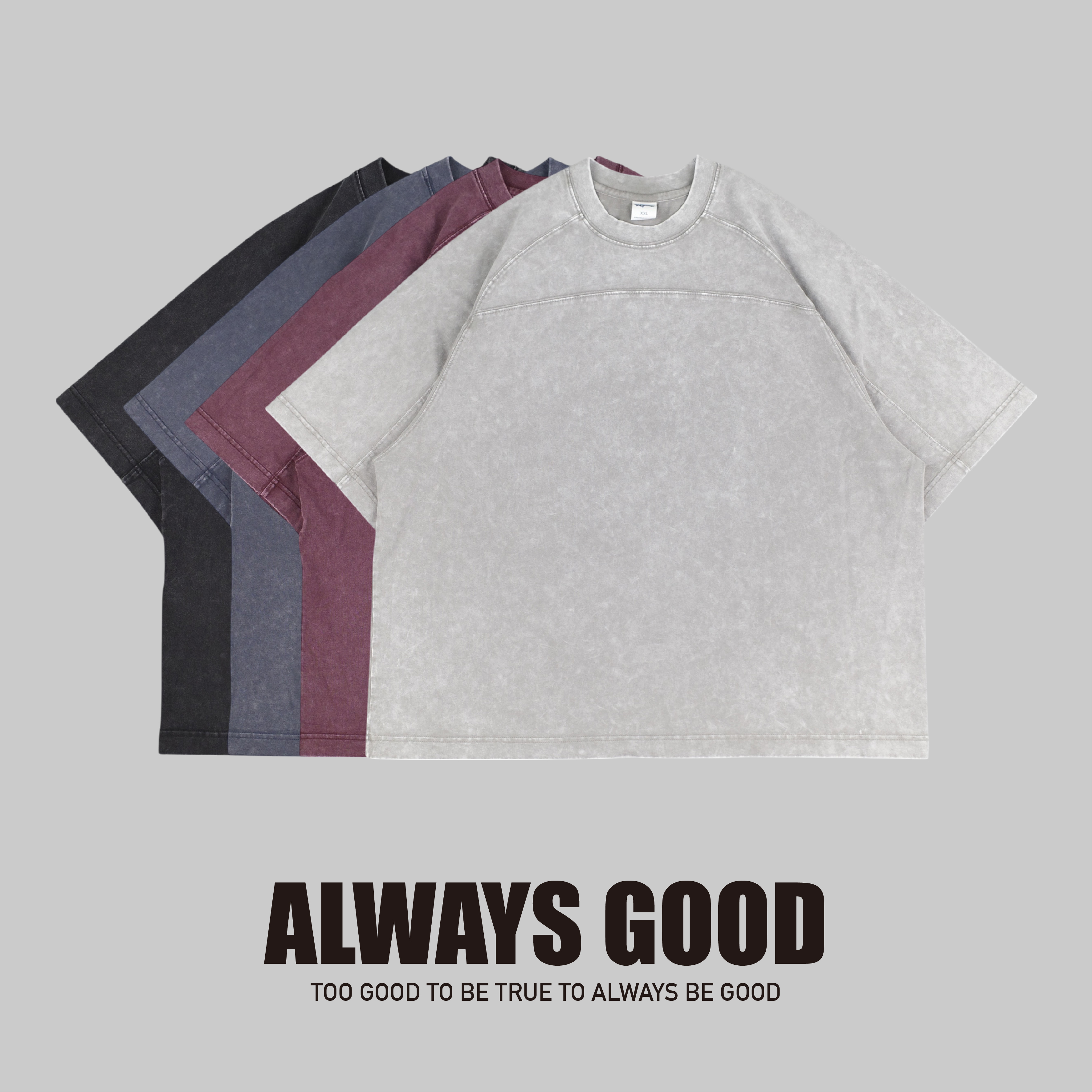 『Always_Good』蠟染 前後拼接 落肩 純色 短版 短T