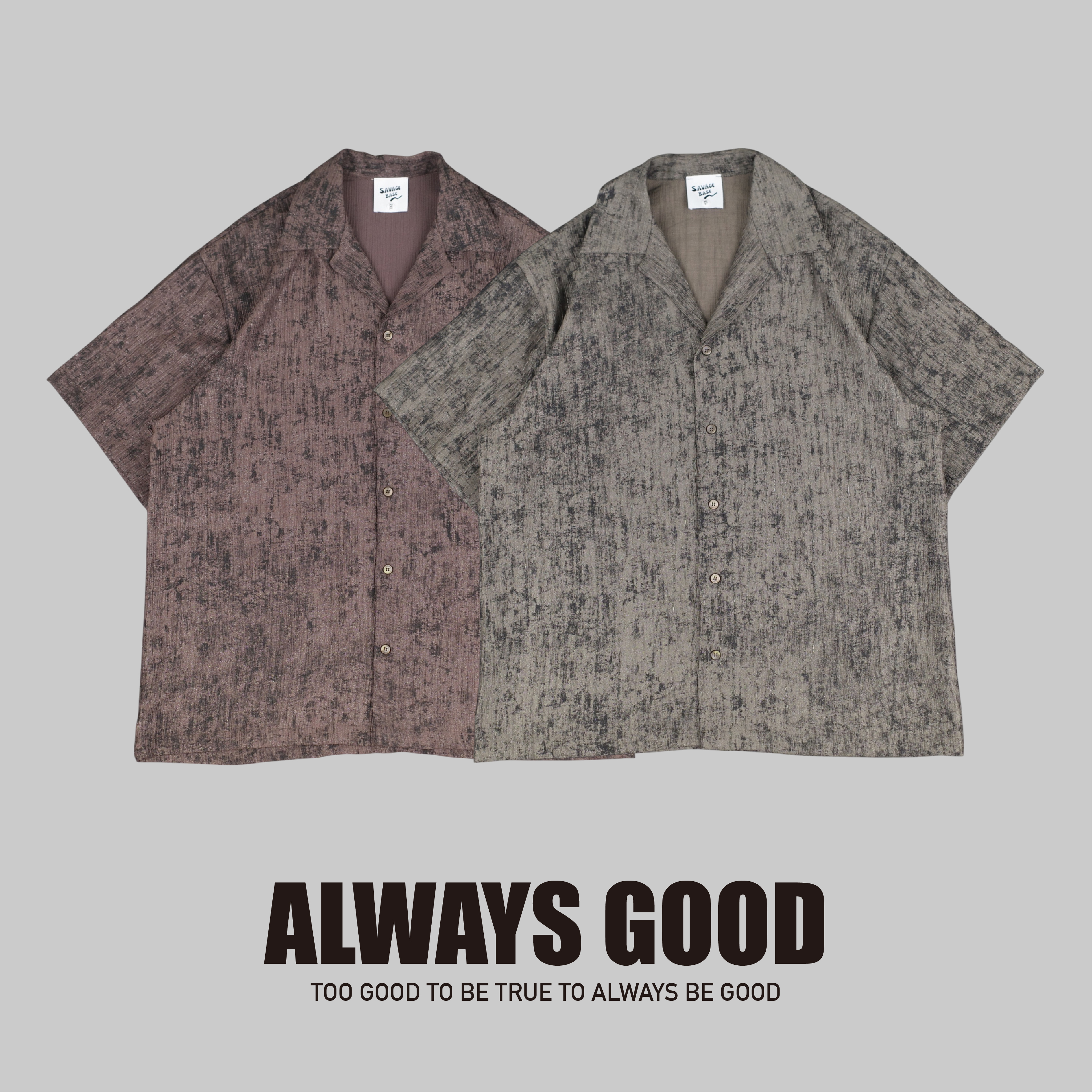 『Always_Good』潑墨 做舊 古巴領 短袖襯衫