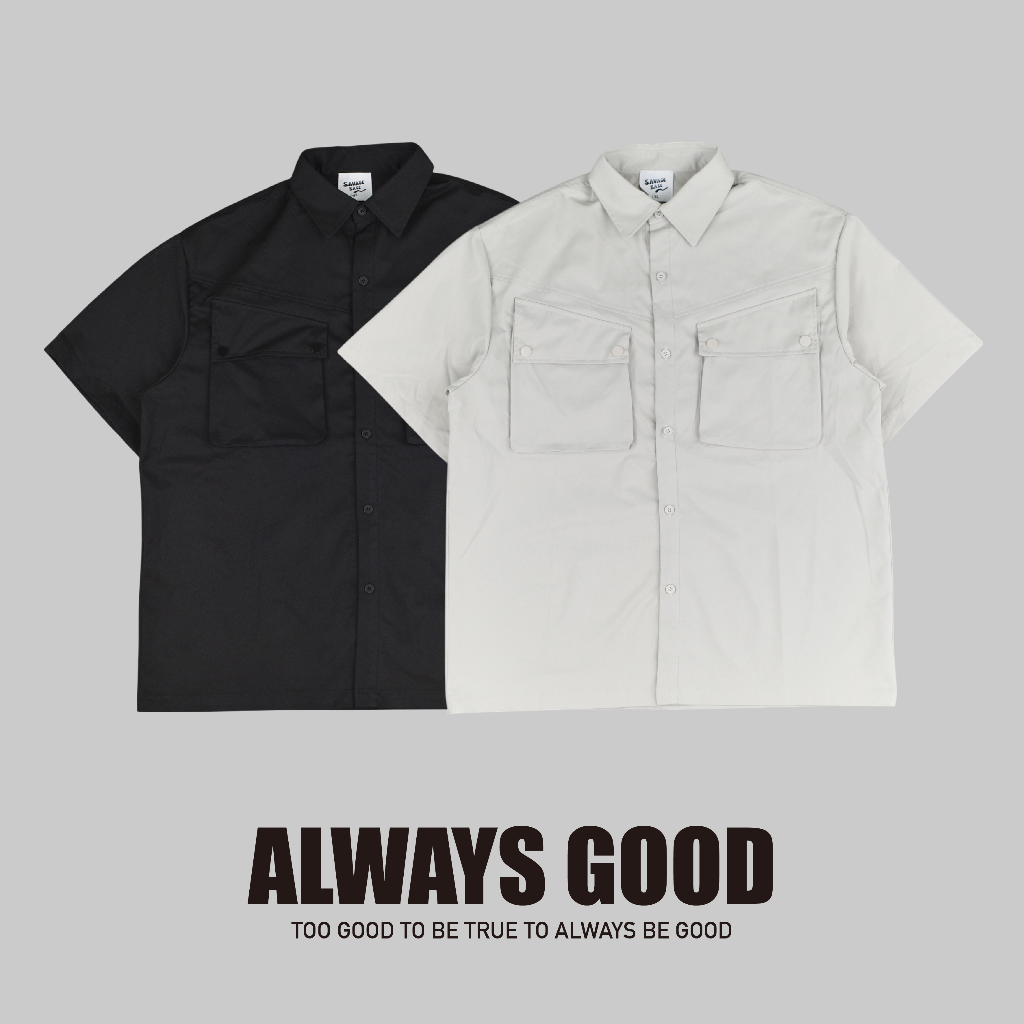 『Always_Good』基礎款 大口袋 親膚 純色 工裝 短袖襯衫