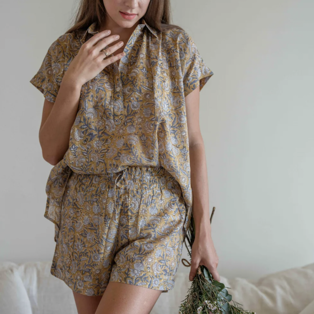 露西亞茴香棕黃｜短袖睡衣套裝