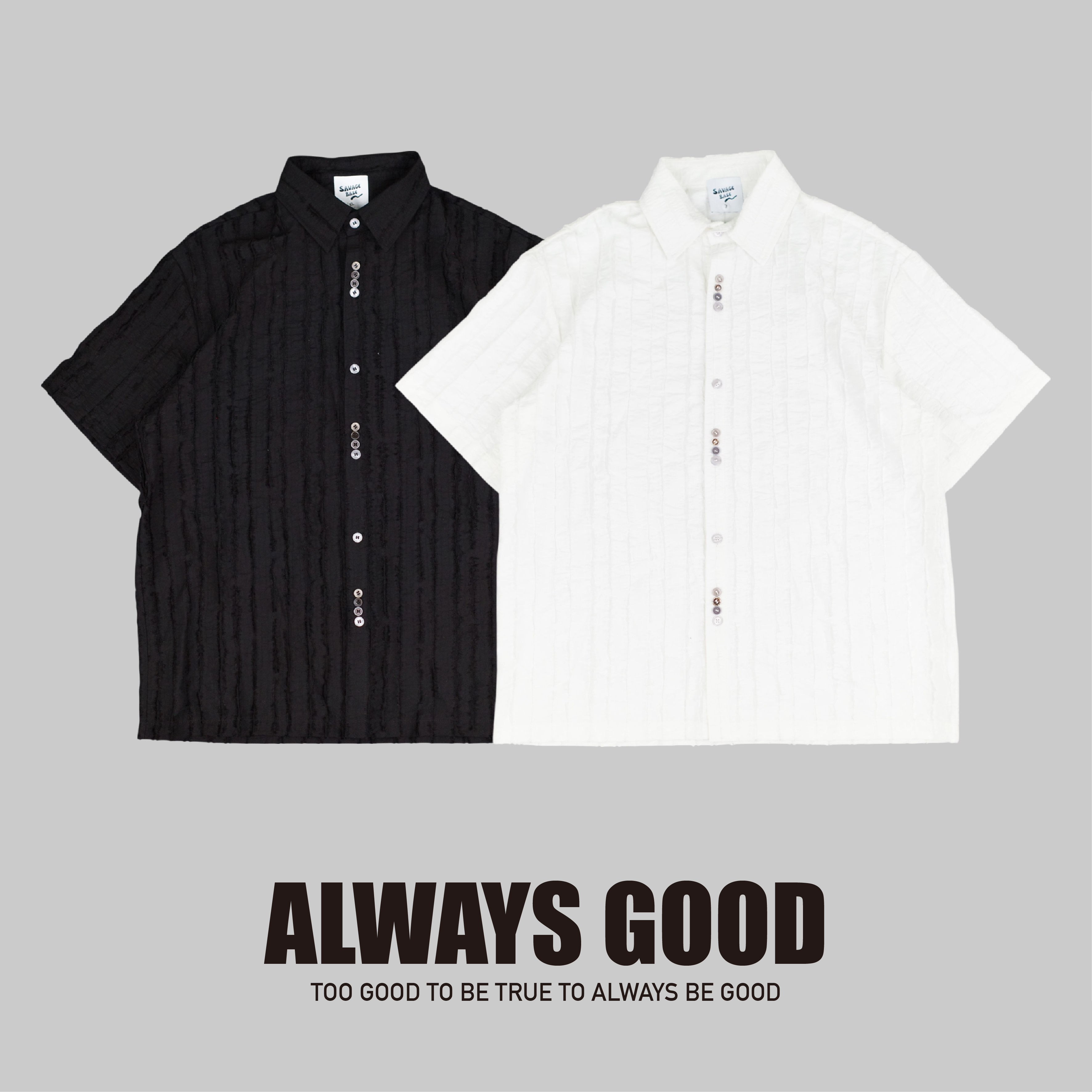 『Always_Good』皺褶 肌理 直條紋 短袖襯衫