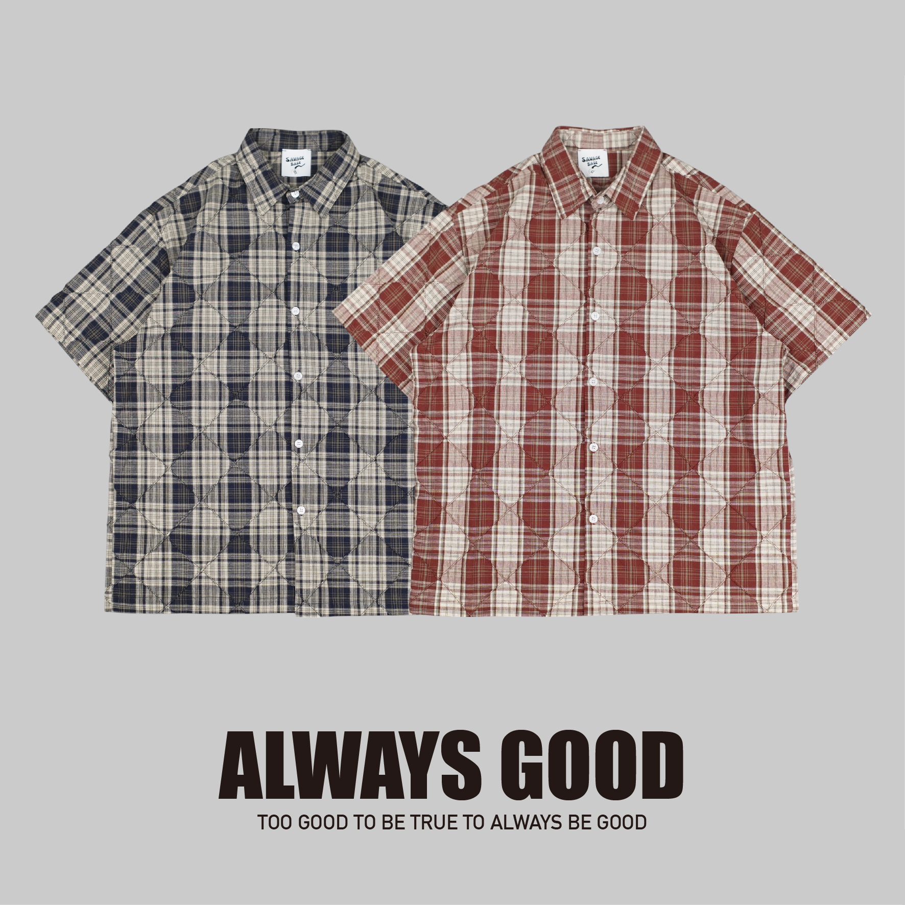 『Always_Good』菱形格紋 緹花 短袖襯衫