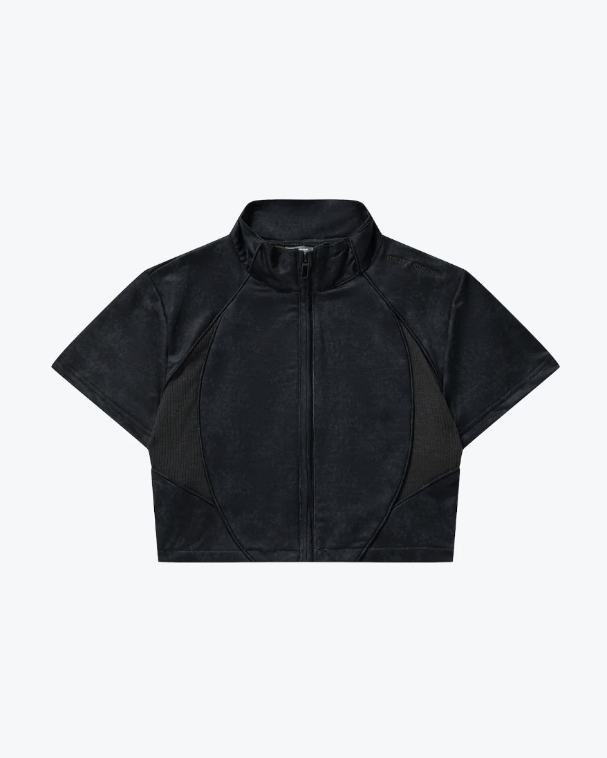 [現貨] Sense Washed Patch Ribbed Zip Top Black | L25-15BK