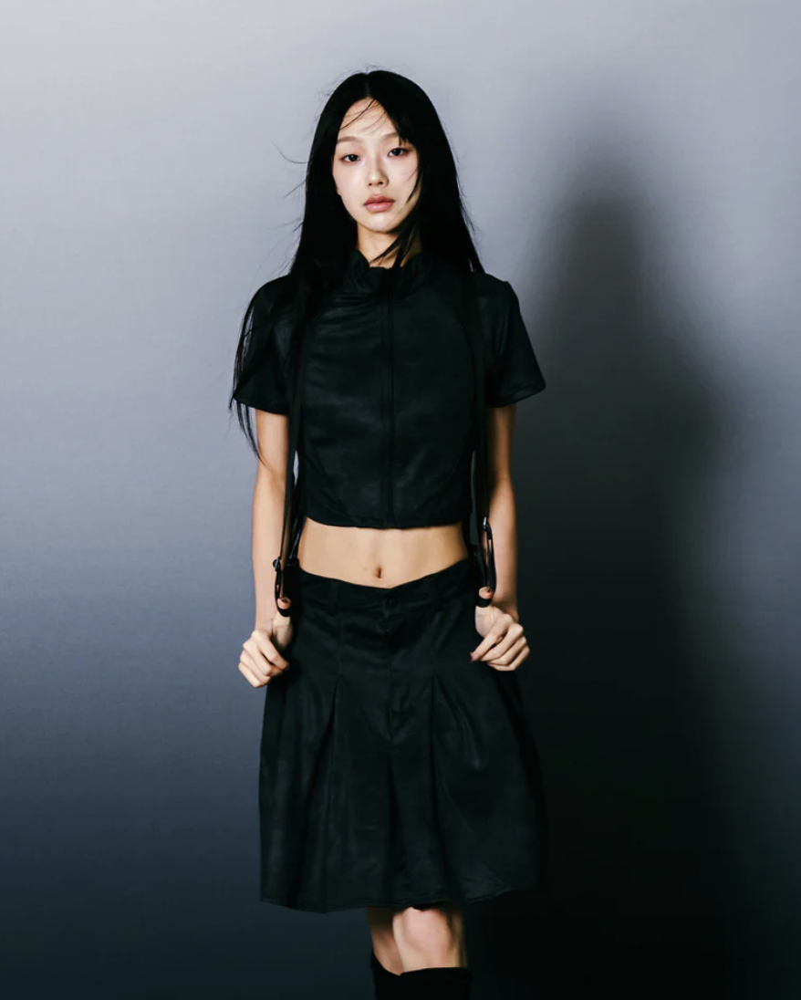 [現貨] Sense Washed Patch Ribbed Zip Top Black | L25-15BK