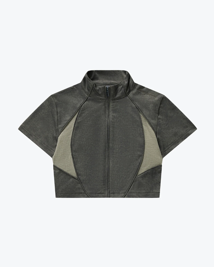 [現貨] Sense Washed Patch Ribbed Zip Top Grey | L25-15GY