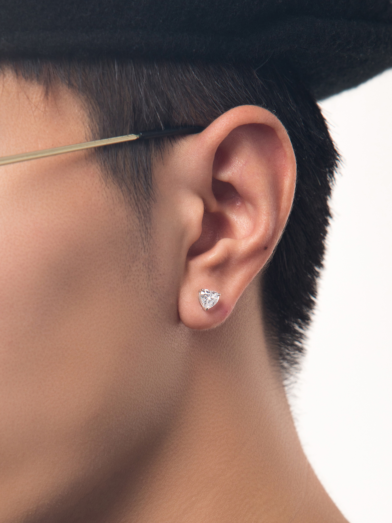 單鑽 | 愛心寶石三爪鑲純銀耳釘耳環