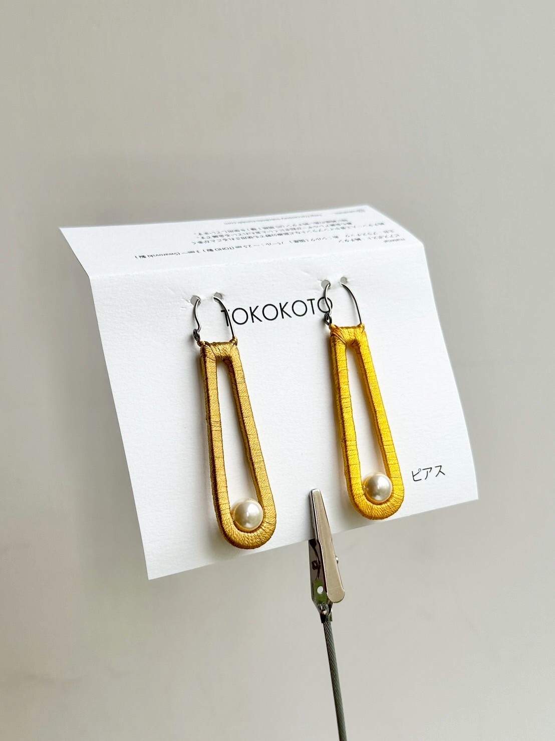 [TOKOKOTO] 刺繡珍珠水滴耳環 | 黃色x山吹 | 耳針 | NO.103