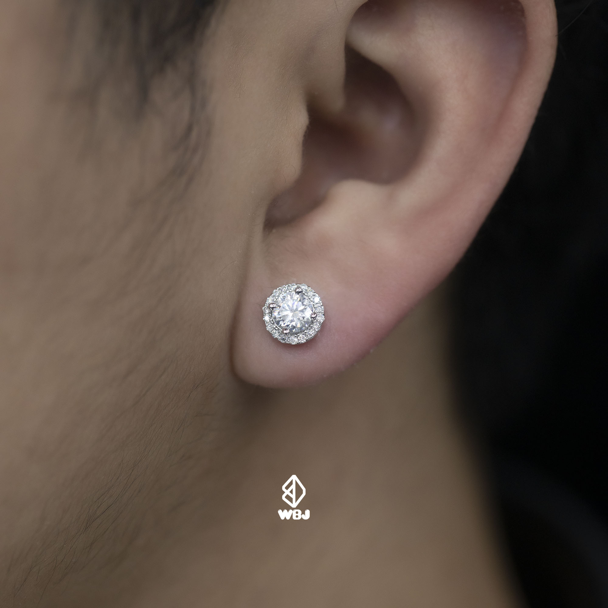 Moissanite silver｜光環莫桑鑽耳環 50分主石