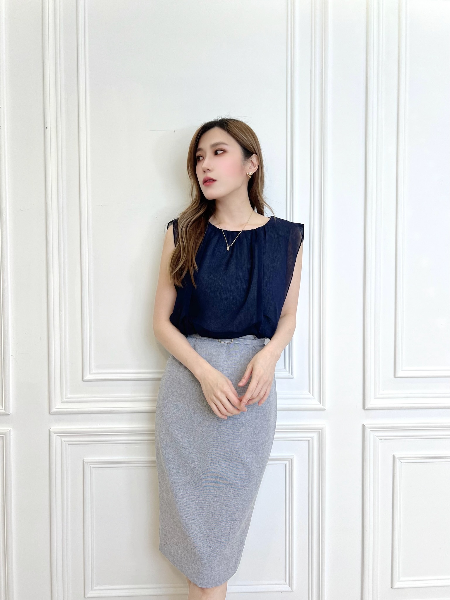 層次透紗背心洋裝