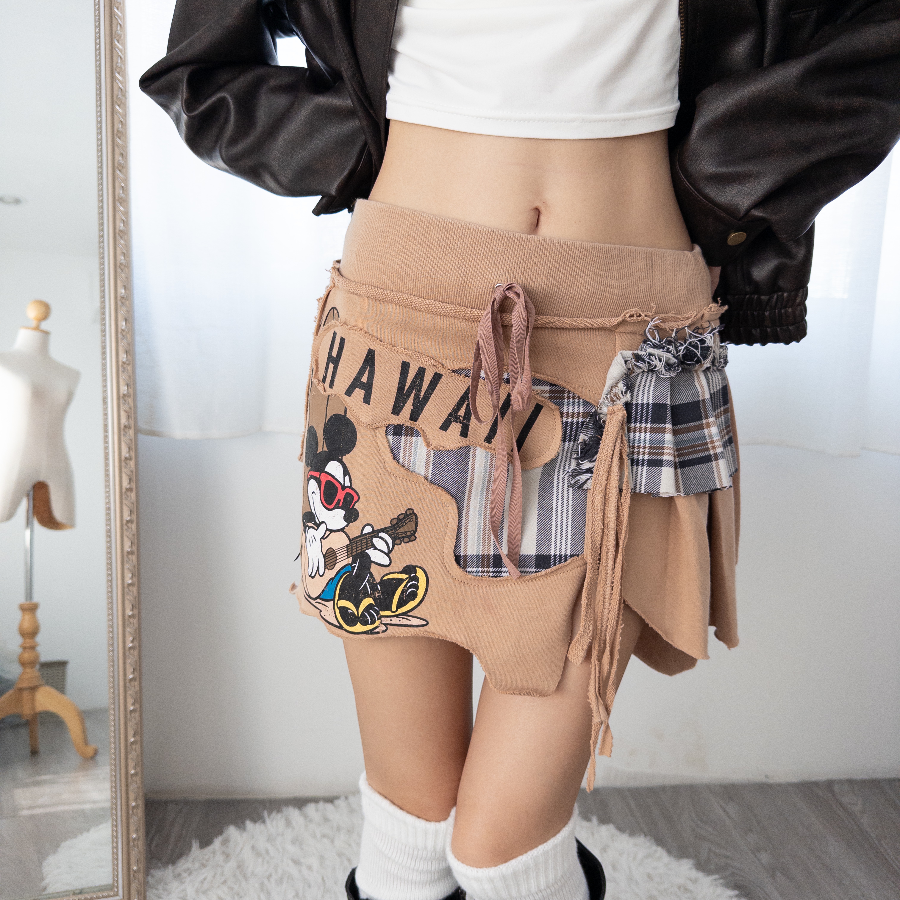 【現貨】泰國Remake米奇波浪邊併格仔布短裙