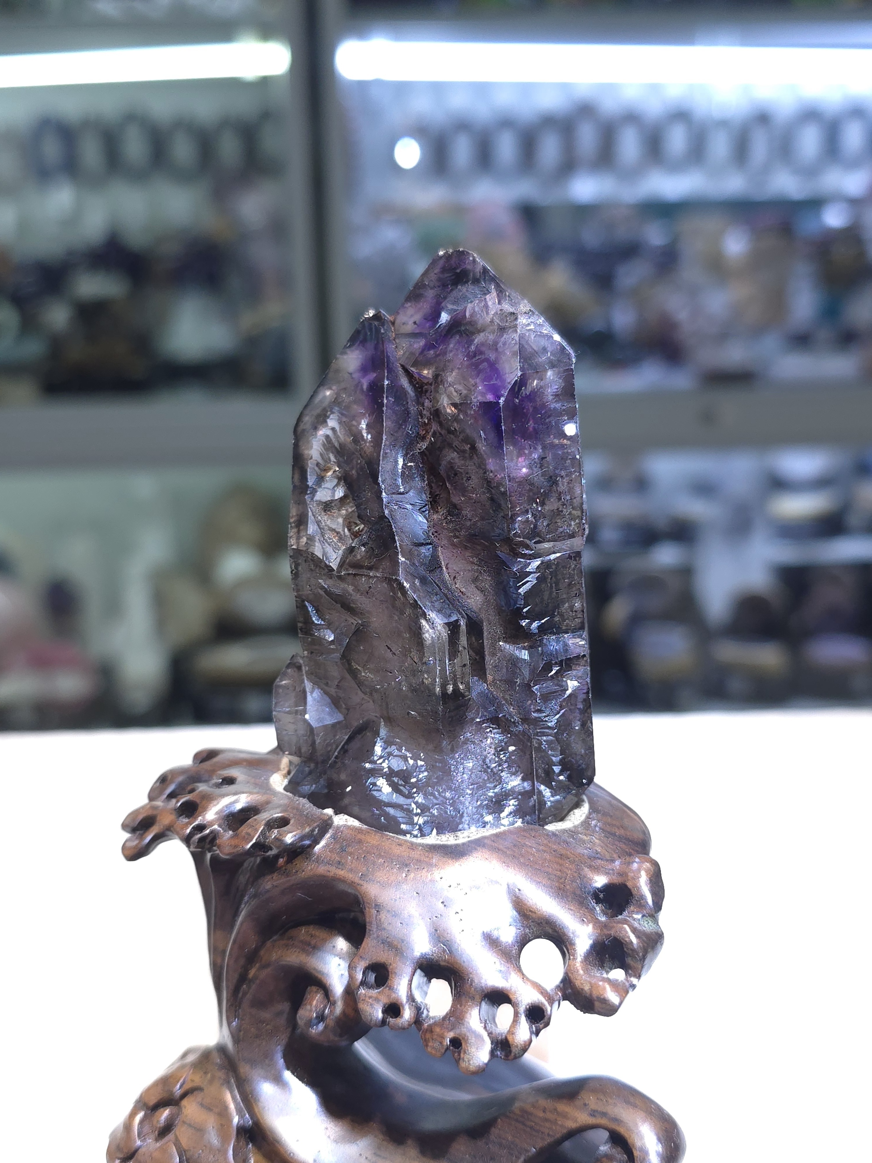 收藏級💜 天然超級七原石連雕刻檀木座