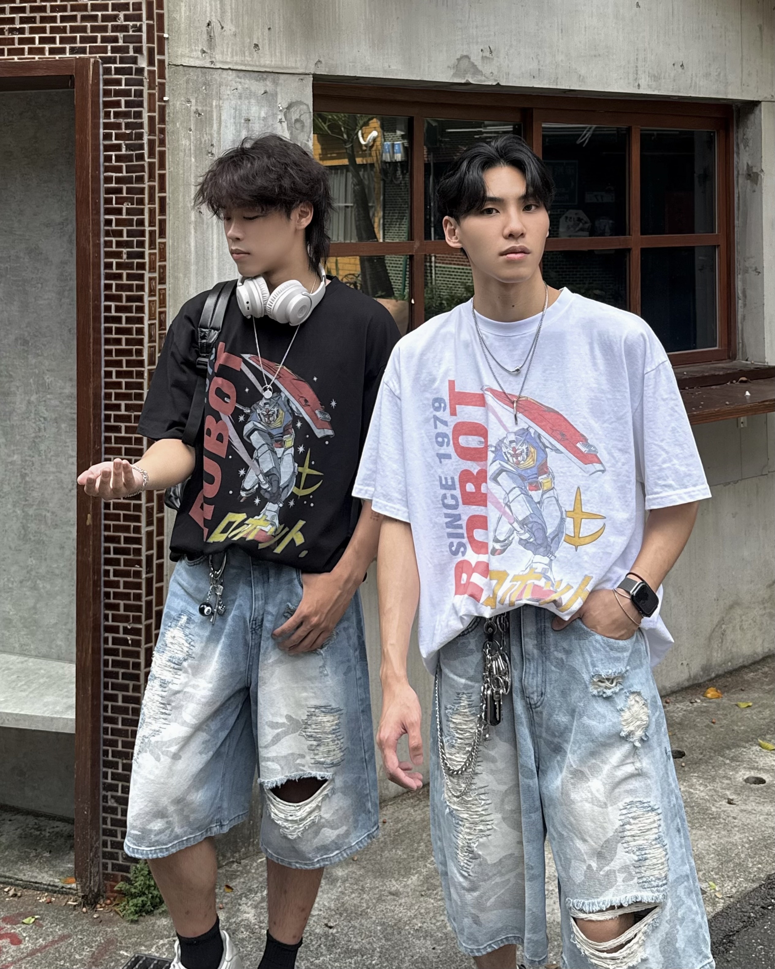 𝐇·𝐓·𝐒 韓國 ROBOT 機動戰士 鋼彈 1979 復古 水洗做舊 寬鬆 短袖