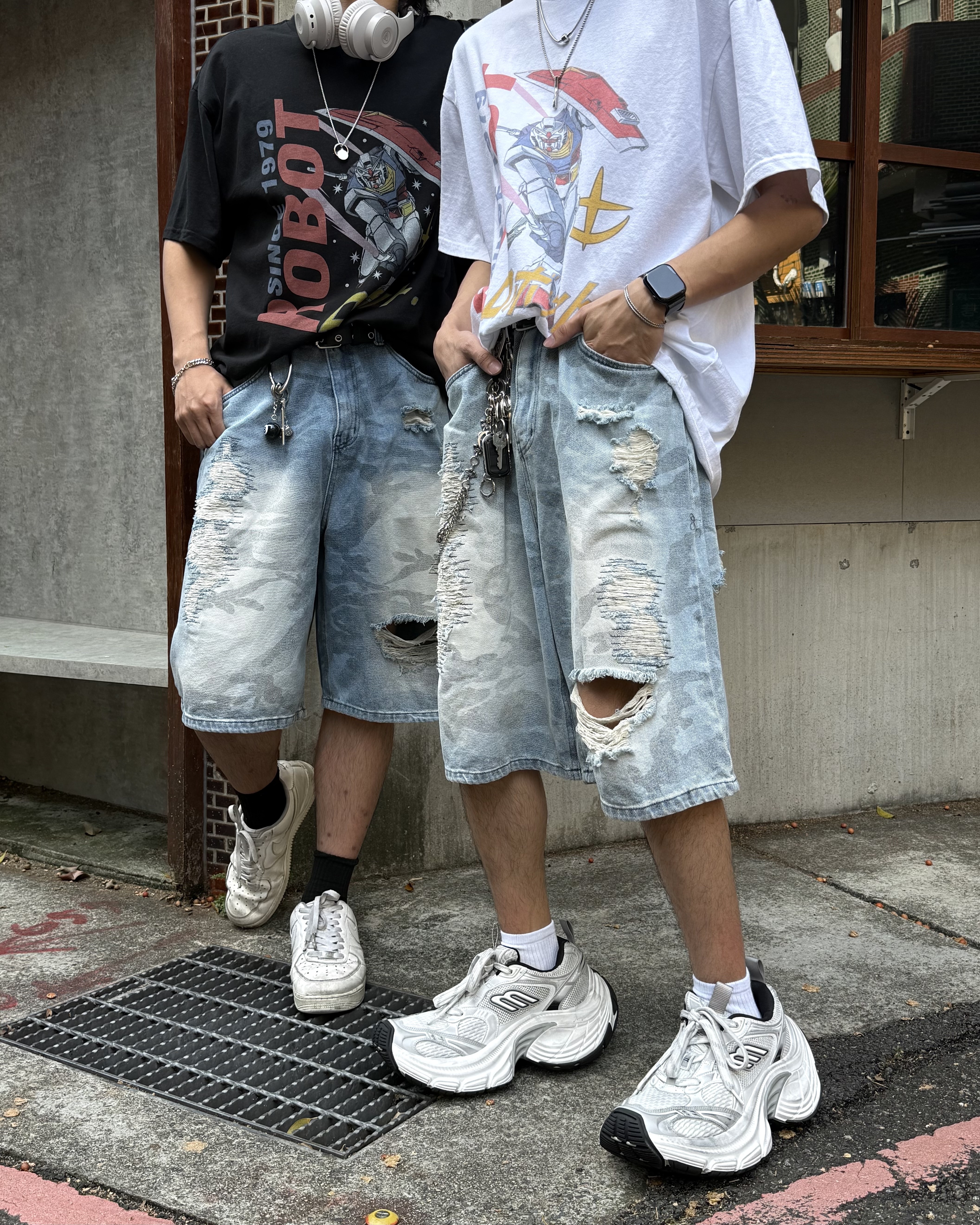 𝐇·𝐓·𝐒 韓國 海軍陸戰2.0 水波紋 刷舊迷彩 破壞 水洗 牛仔 短褲