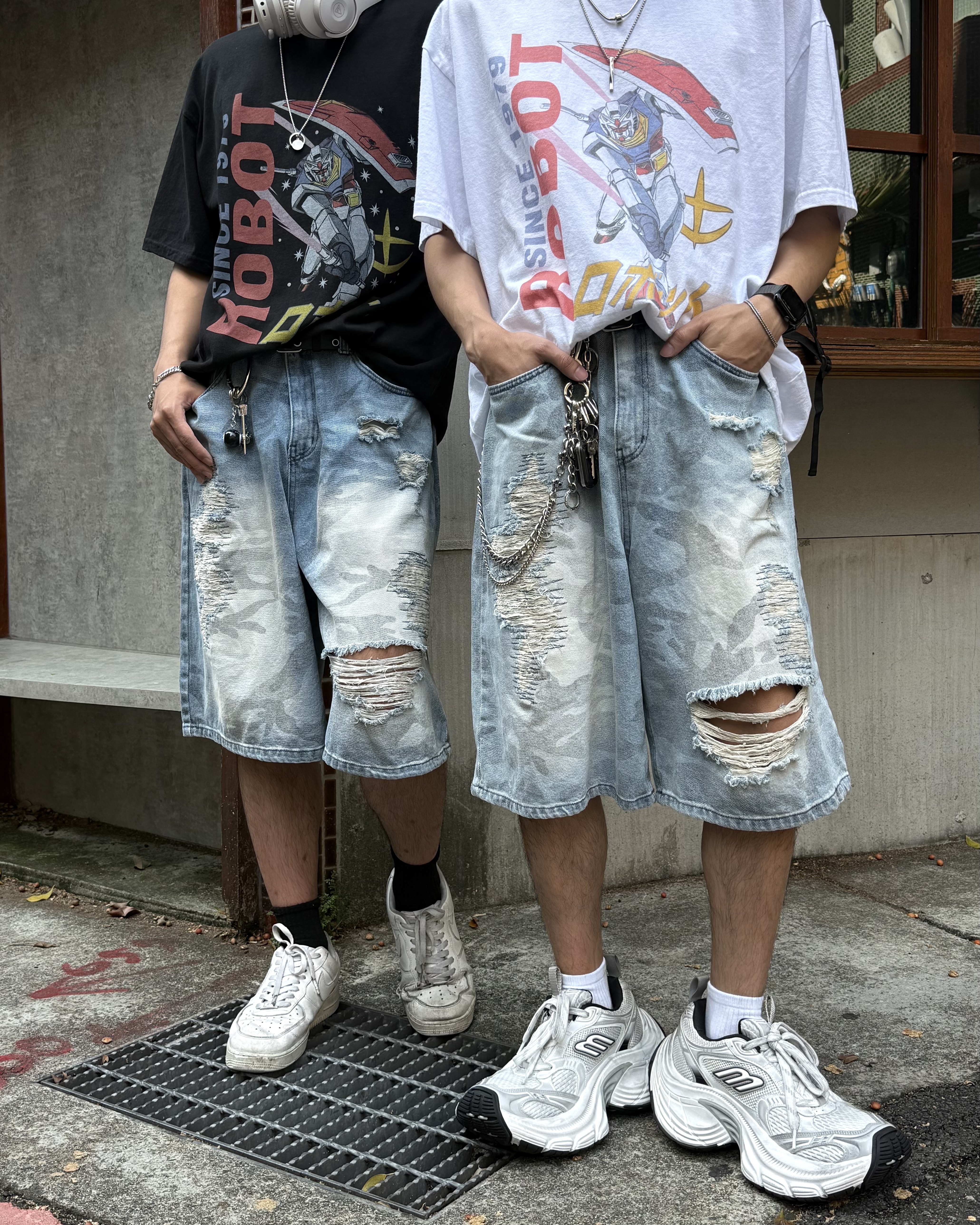 𝐇·𝐓·𝐒 韓國 海軍陸戰2.0 水波紋 刷舊迷彩 破壞 水洗 牛仔 短褲