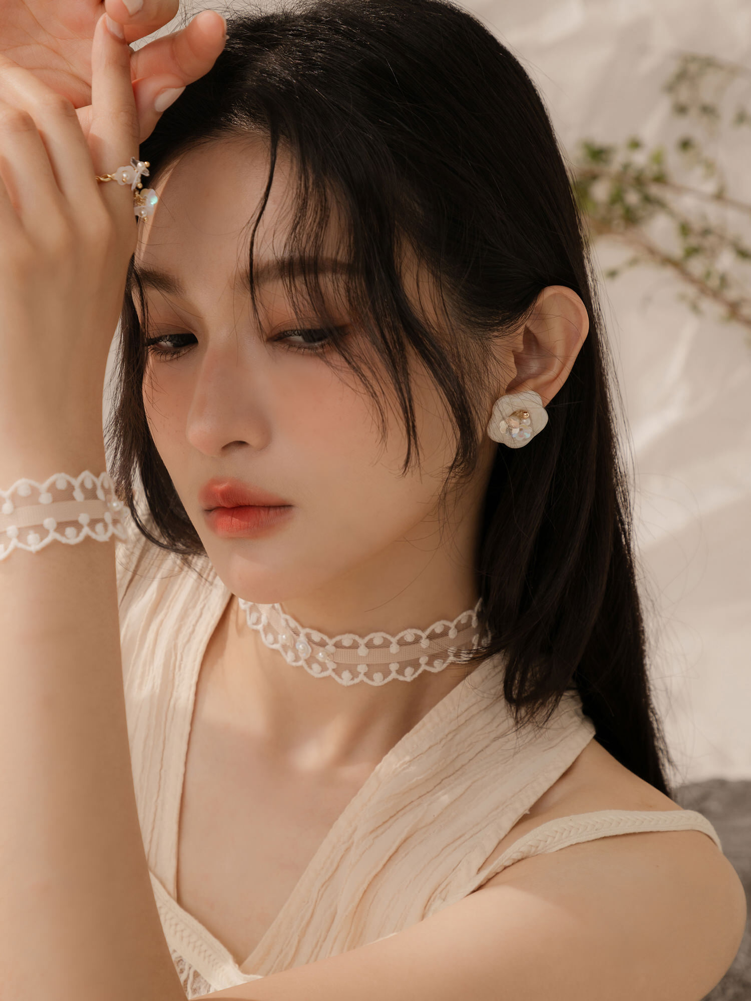 小島日記。MUCHAT手作14KGP暈染小花珍珠純銀針耳環