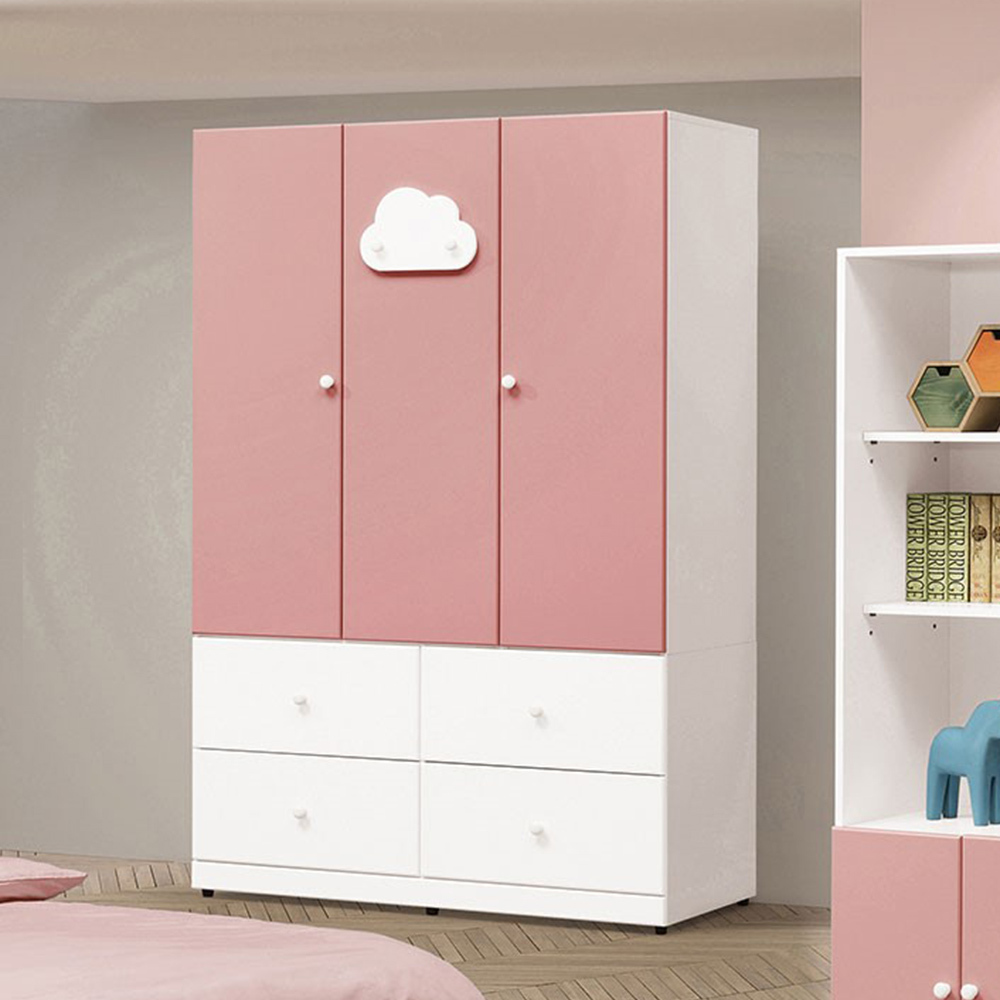 尼可4尺三門四抽衣櫃(雙吊桿-兩色可選)