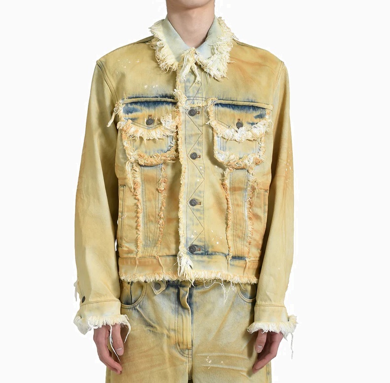 EGONLAB 2025 RAW EDGES DENIM JACKET / YELLOW DIRTY - PRE ORDER ITEM (預訂中)