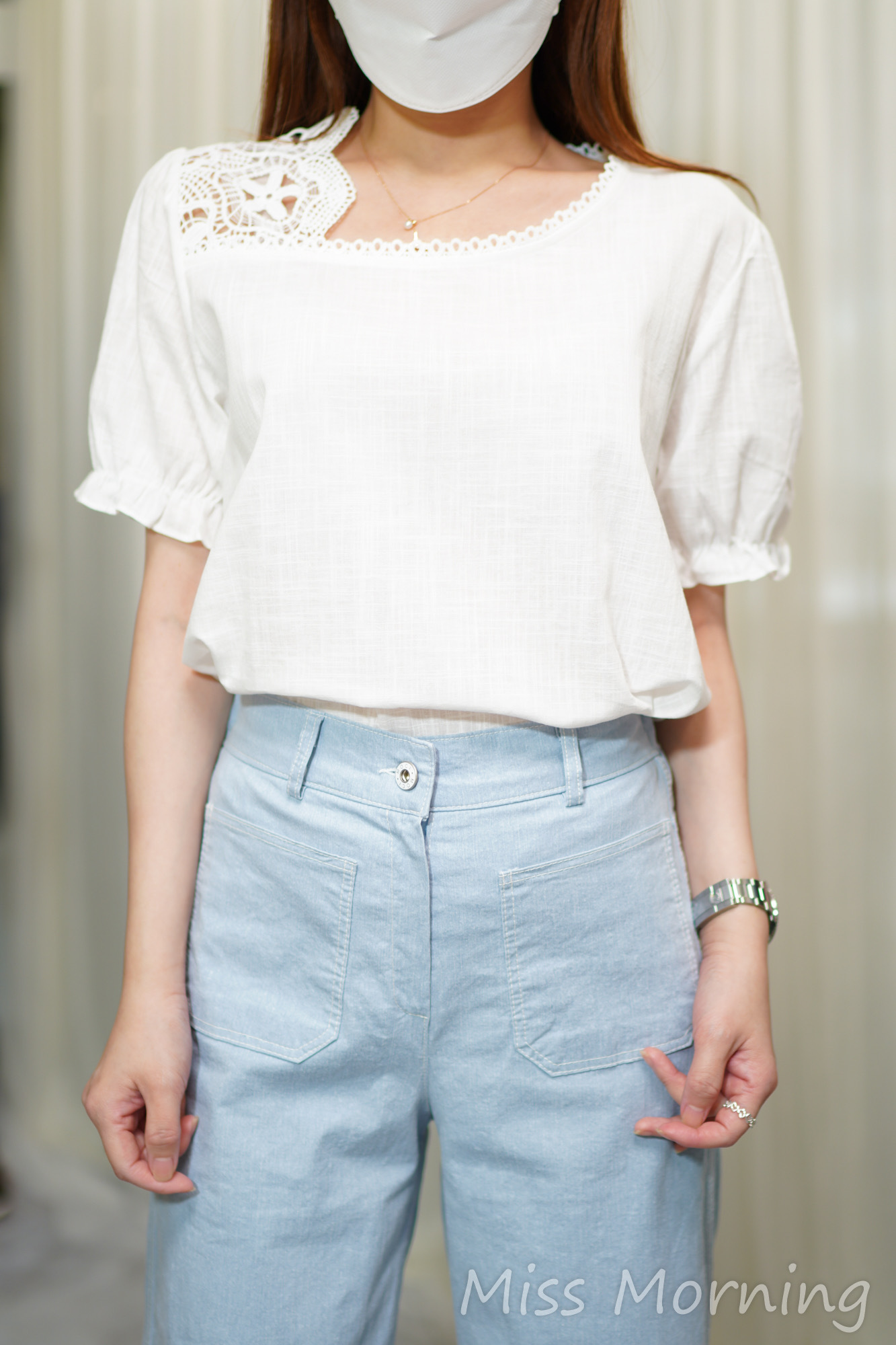 右通花肩款上衣(14670)