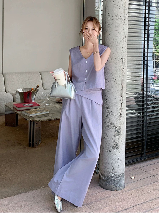 新品 天絲優雅套裝-柔紫 現貨