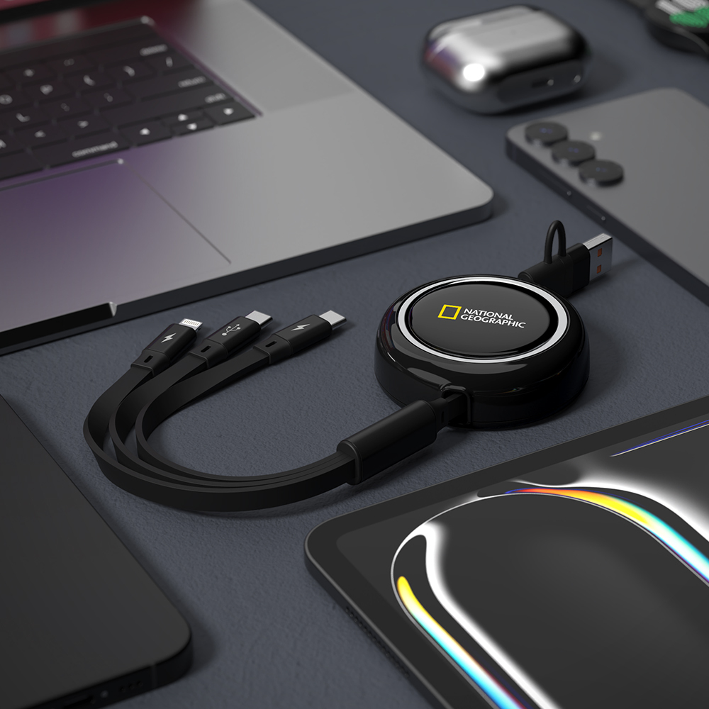 國家地理 | 伸縮三合一傳輸充電線 1.2M【National Geographic 台灣總代理】