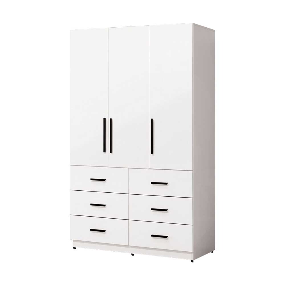 羅克莎4尺白色三門六抽衣櫃(雙吊桿)