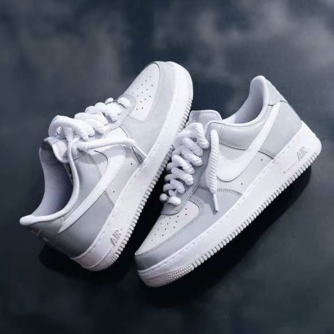 Nike Air Force 1 '07 Lv8 煙灰 灰白 復古 漆皮 麻繩鞋帶 AF1 低筒休閒鞋