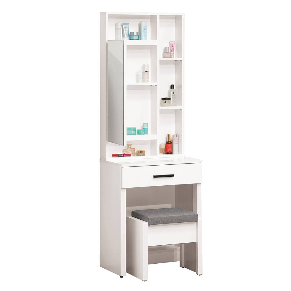 羅克莎2尺白色化妝桌/開門式鏡台/梳妝台(附耐磨皮革收納化妝椅)