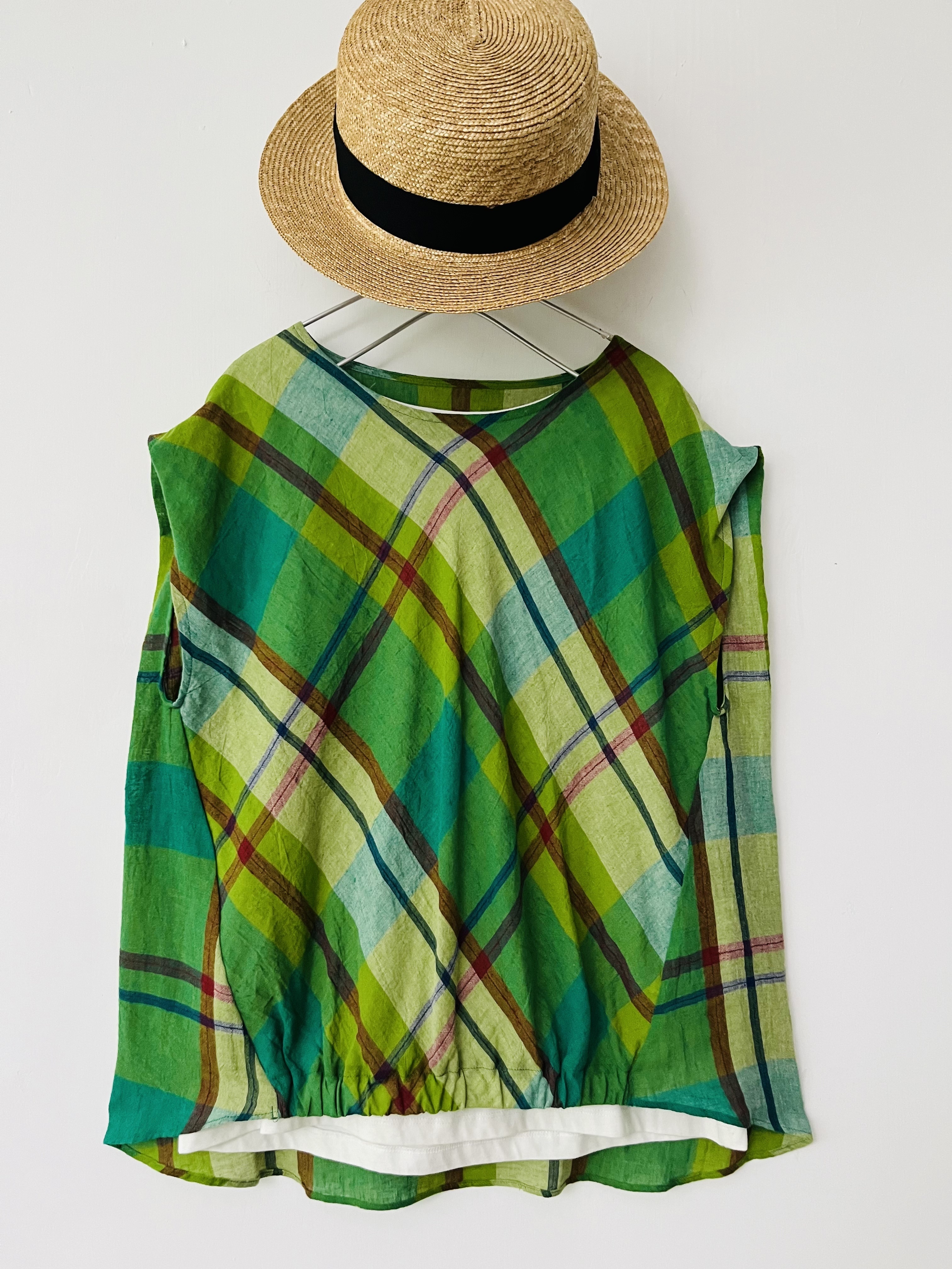 日本製綠色格仔top