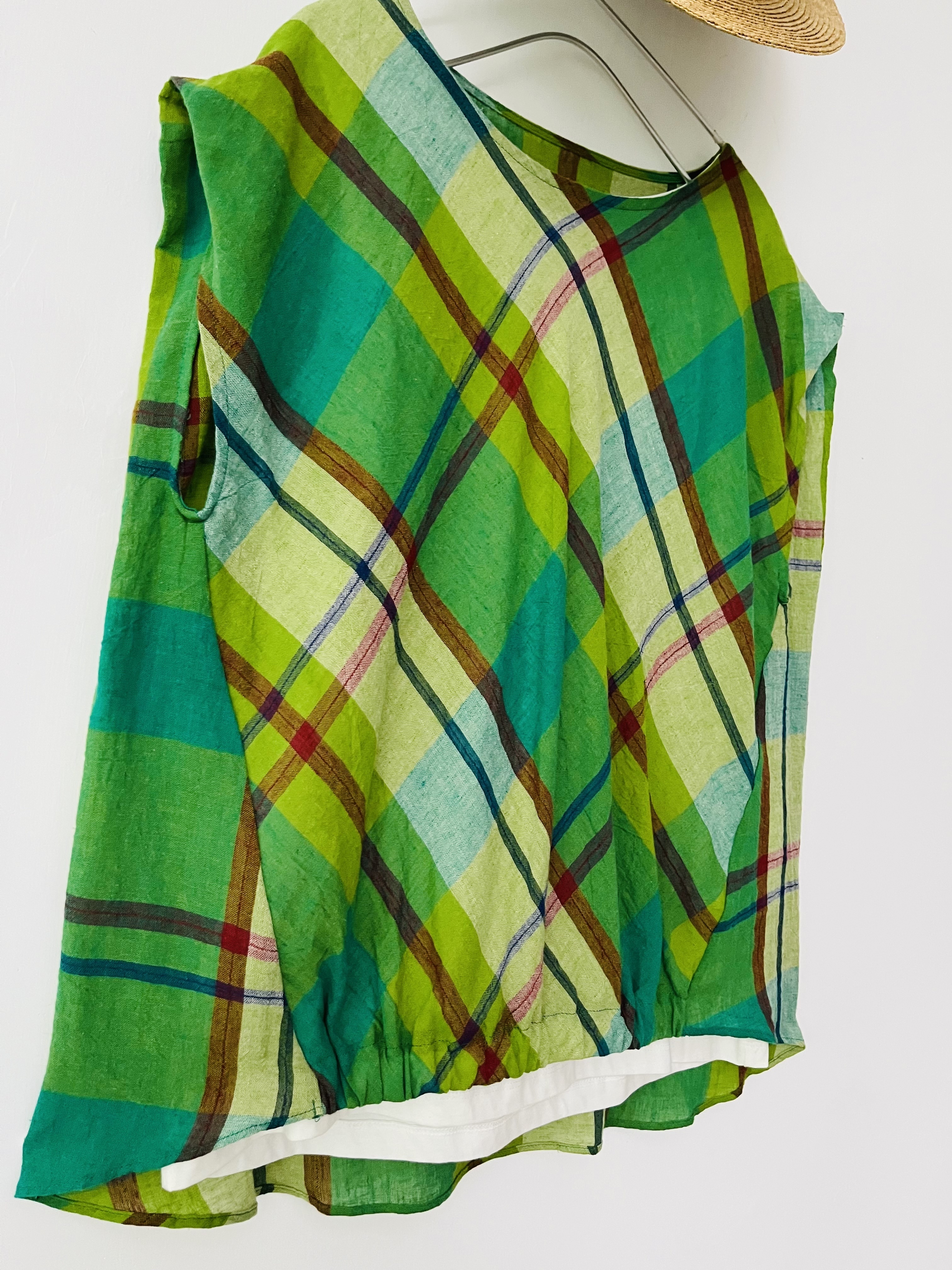 日本製綠色格仔top