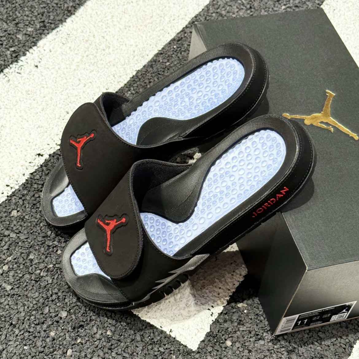 Nike Jordan Hydro V Retro 黑藍紅 魔鬼氈 防水拖鞋 喬丹