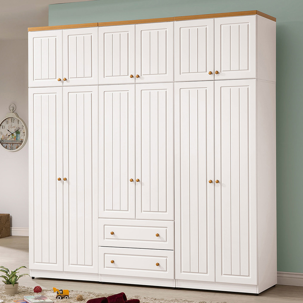 米爾7.6尺鄉村風加高型衣櫃組合(二門衣櫃+二門二抽衣櫃+二門衣櫃+棉被櫃)