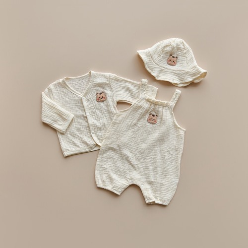 25S/S DOTBebe棉紗三件組合套裝(胎帽+背帶爬服+開襟衫)