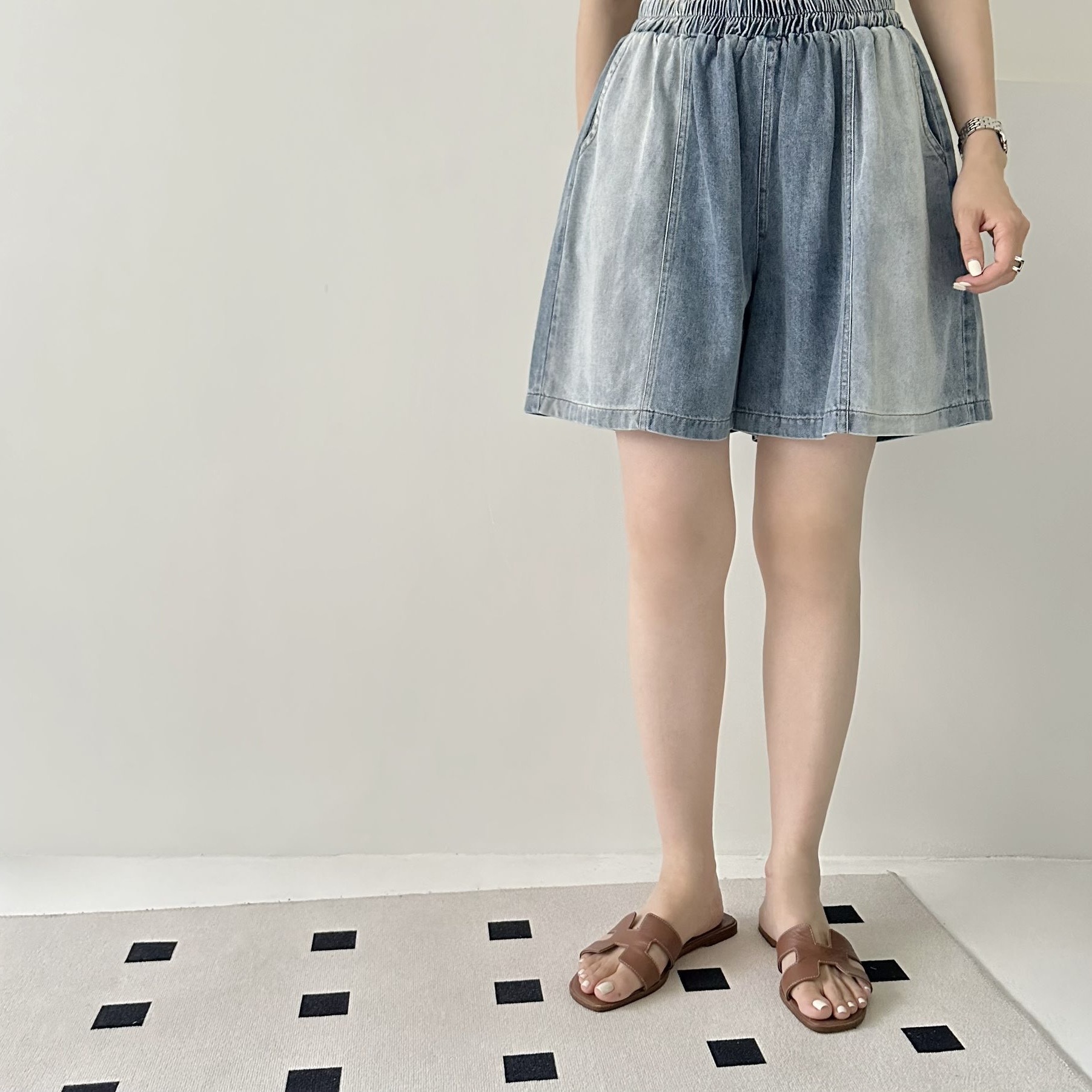 【BONNIE】全橡筋腰車骨短牛仔褲