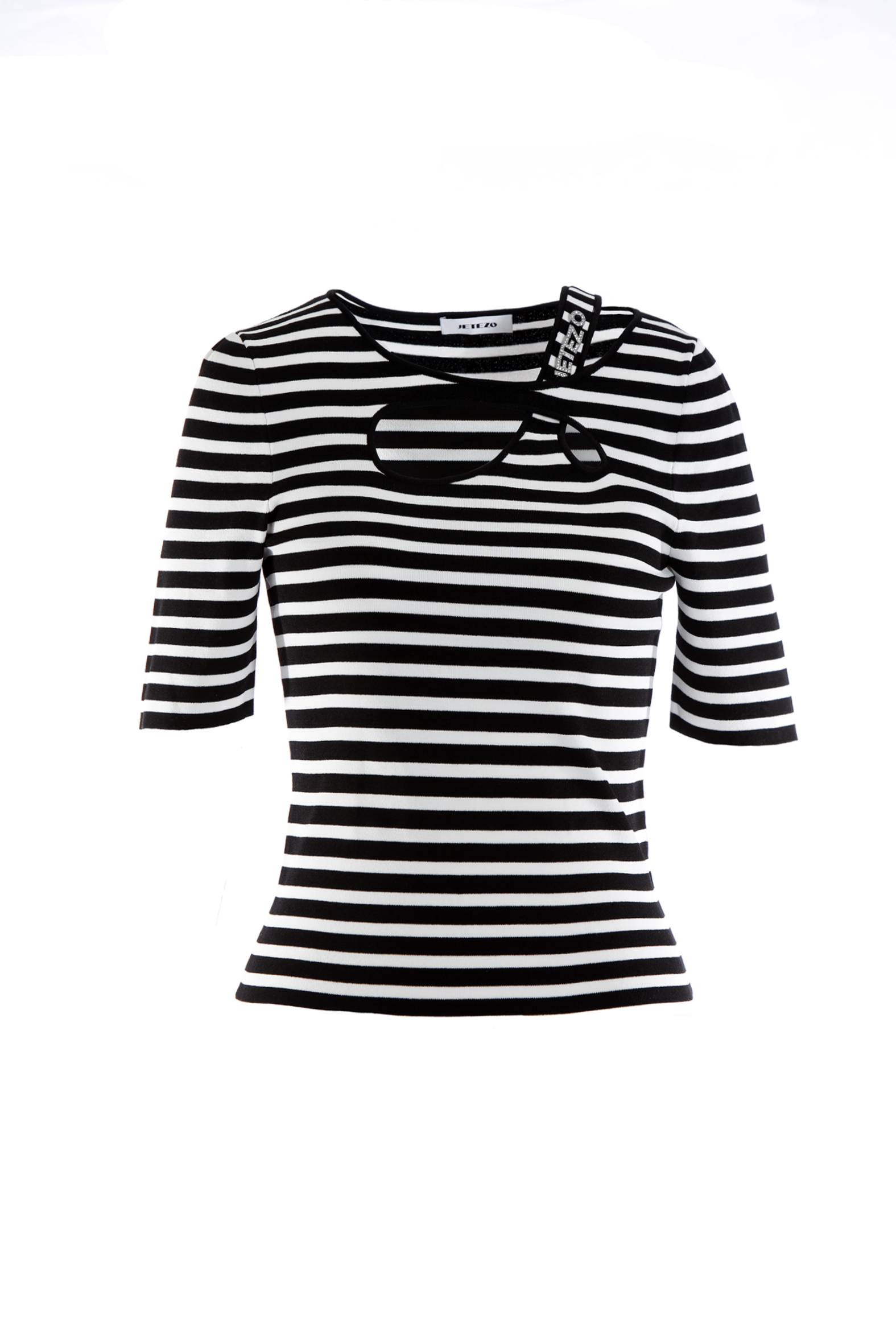 BD10251A1 胸前簍空細條紋線衫